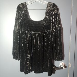 Free People Black Crushed Velvet Empire Babydoll Mini Dress-holiday– Goth XSmall